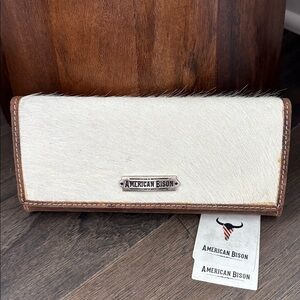 American Bison Genuine Leather,Hair on Hide,snap close,zip coin,5 card,ID,checks